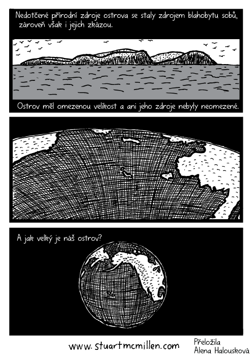 Ostrov oceán kresba. Zeměkoule komiks. Nedotčené přírodní zdroje ostrova se staly zdrojem blahobytu sobů, zároveň však i jejich zkázou. Ostrov měl omezenou velikost a ani jeho zdroje nebyly neomezené. A jak velký je náš ostrov?