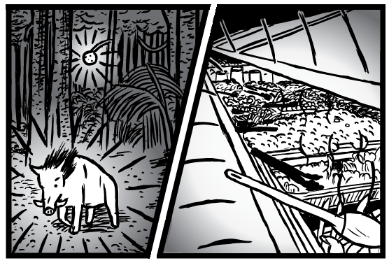 Food used to be a rare commodity in the wild. Now it is abundant, and in refined, supernormal form. Supernormal Stimuli cartoon: wild food in forest versus salad bar drawing