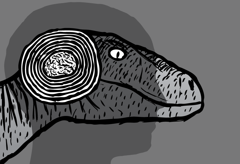 Supernormal Stimuli: the reptile brain within Supernormal Stimuli reptile brain raptor velociraptor human silhouette drawing cartoon.