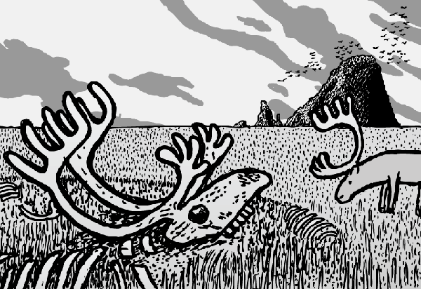 St Matthew Island cover. Reindeer skull cartoon. Cartoon reindeer skull cartoon. St Matthew Island by Stuart McMillen.