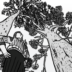 Worm's eye view of man standing under tree