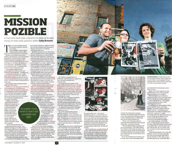 2012-11-04-Sunday Mail-Mission-Pozible-600 Sunday Mail article about cartoonists crowdfunding - Mission Pozible