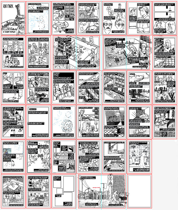 Rat Park storyboards - all 40 pages of the comic Rat Park comic by Stuart McMillen - overview of all 40 pages as of 3 March 2013 (unfinished)
