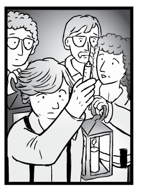 The team examines the feared substance they will be working with: morphine High angle cartoon drawing of Rat Park researchers holding up glowing morphine syringe. Dramatic pose like Dracula or Frankenstein movies.