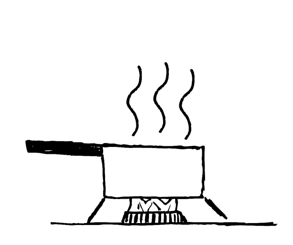 The old 'boiling frog' analogy. Cartoon of boiling frog analogy.