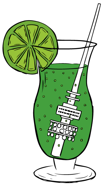 Green Drinks Canberra Black Mountain Tower cartoon swizzle stick cocktail