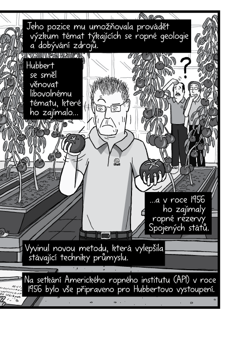 Jeho pozice mu umožňovala provádět výzkum témat týkajících se ropné geologie a dobývání zdrojů. Hubbert se směl věnovat libovolnému tématu, které ho zajímalo a v roce 1956 ho zajímaly ropné rezervy Spojených států. Vyvinul novou metodu, která vylepšila stávající techniky průmyslu. Na setkání Amerického ropného institutu (API) v roce 1956 bylo vše připraveno pro Hubbertovo vystoupení.