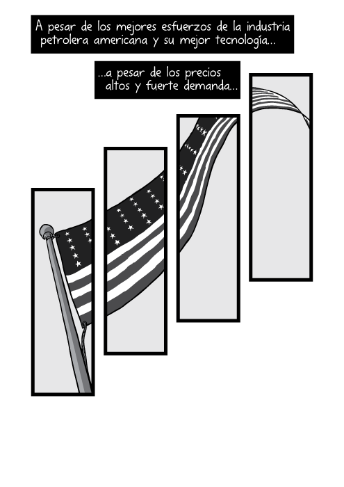 Vista inferior asta de bandera estadounidense. A pesar de los mejores esfuerzos de la industria petrolera americana y su mejor tecnología a pesar de los precios altos y fuerte demanda…