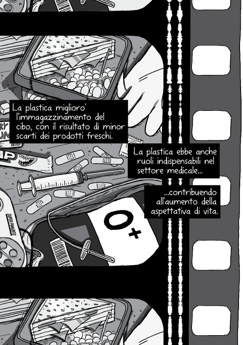 La plastica miglioro' l'immagazzinamento del cibo, con il risultato di minor scarti dei prodotti freschi. La plastica ebbe anche ruoli indispensabili nel settore medicale contribuendo all'aumento della aspettativa di vita.