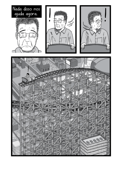 Cartum de king Hubbert no carrinho da montanha-russa no topo da ladeira do Pico do Petróleo. Desenho do Pico de Hubbert montanha-russa sobre cidade ilustração. Nada disso nos ajuda agora.