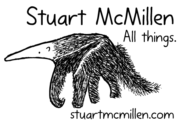 Stuart McMillen anteater logo. All things. stuartmcmillen.com
