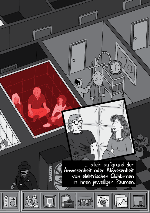 allein aufgrund der Anwesenheit oder Abwesenheit von elektrischen Glühbirnen in ihren jeweiligen Räumen.