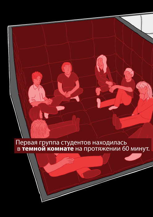 Первая группа студентов находилась в темной комнате на протяжении 60 минут.